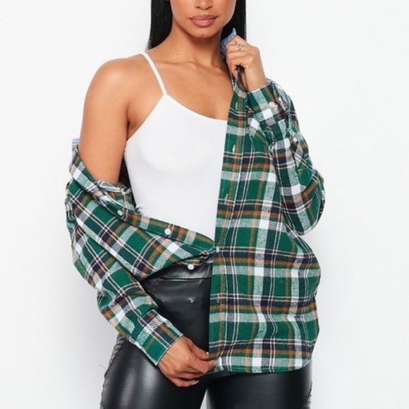 NEW FALL UNISEX TRENDY GREEN MULTI PLAID FLANNEL LONG SLEEVE BUTTON UP SHIRT - Picture 3 of 7